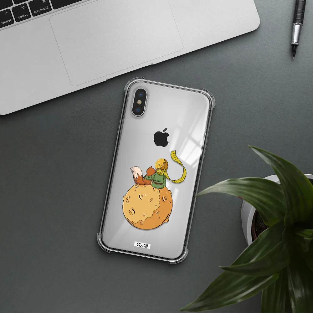 a cartoon of a fox and a fox sitting on a planet Apple iPhone X Clear PC Case