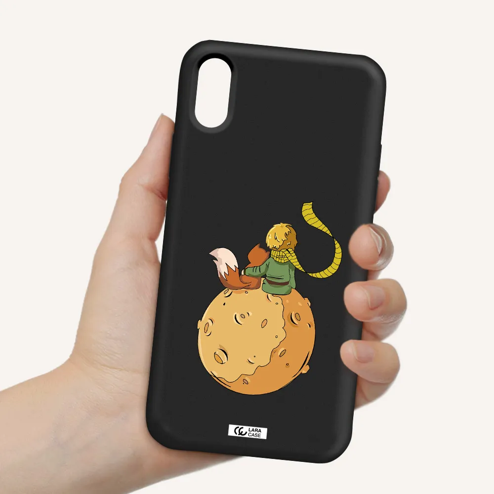 a cartoon of a fox and a fox sitting on a planet Apple iPhone X Silicone black Case