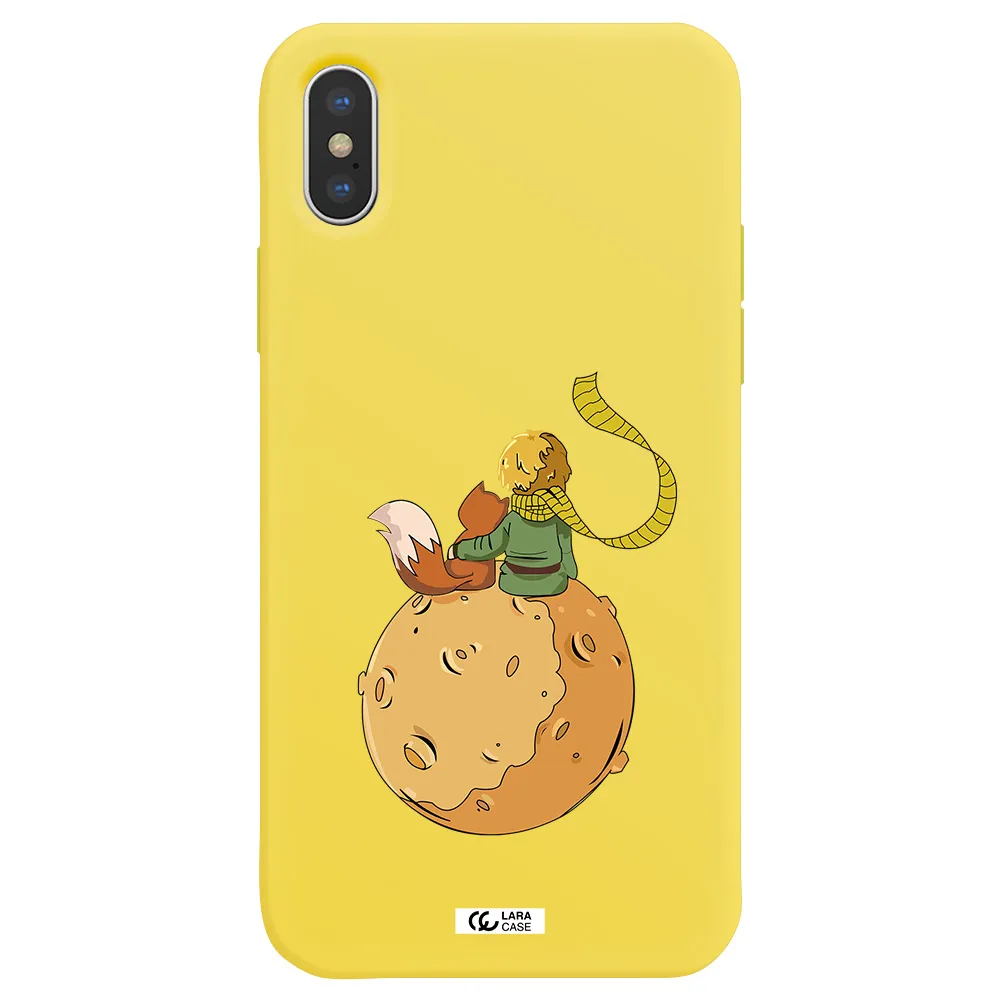 a cartoon of a fox and a fox sitting on a planet Apple iPhone X Silicone canary yellow Case