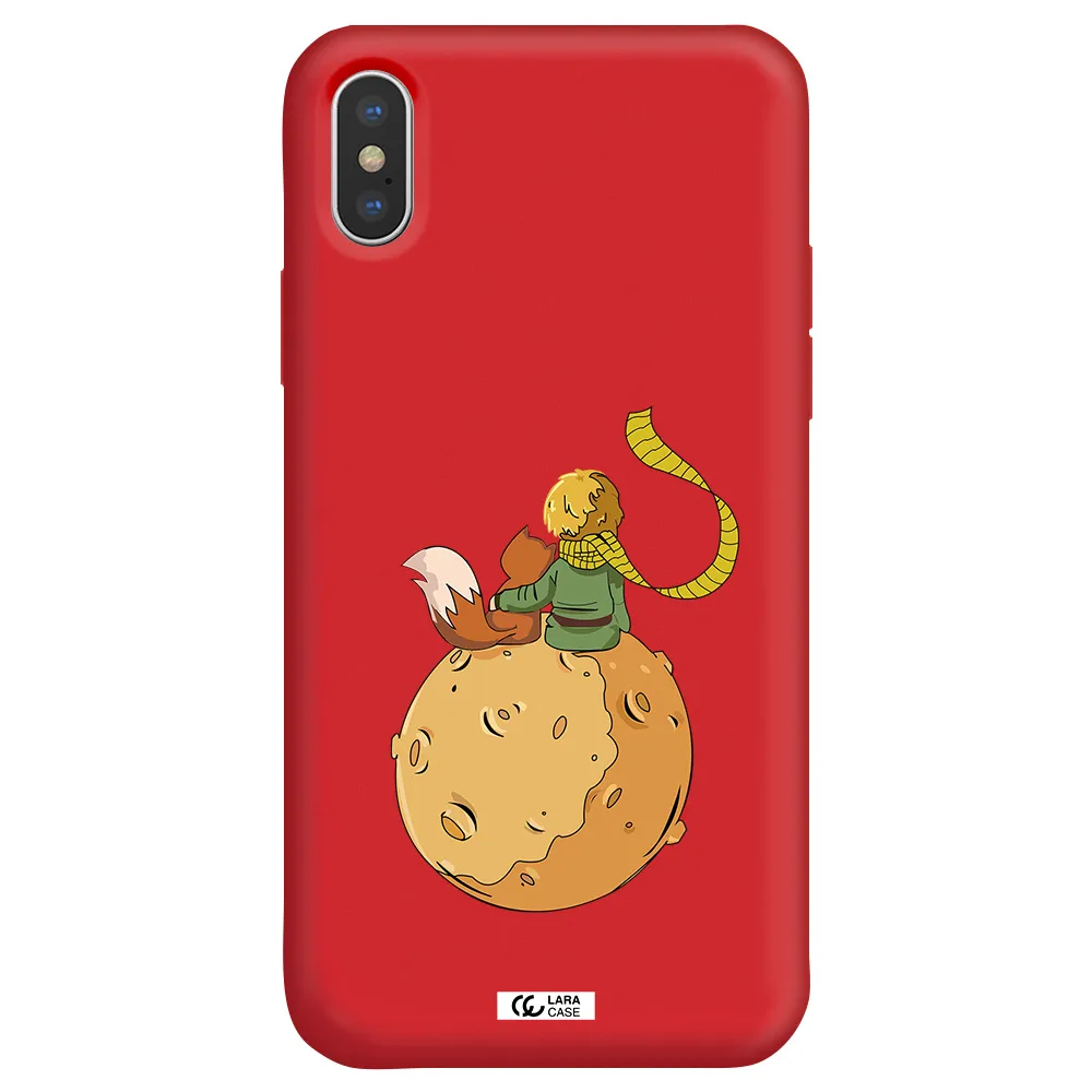 a cartoon of a fox and a fox sitting on a planet Apple iPhone X Silicone Imperial Red Case