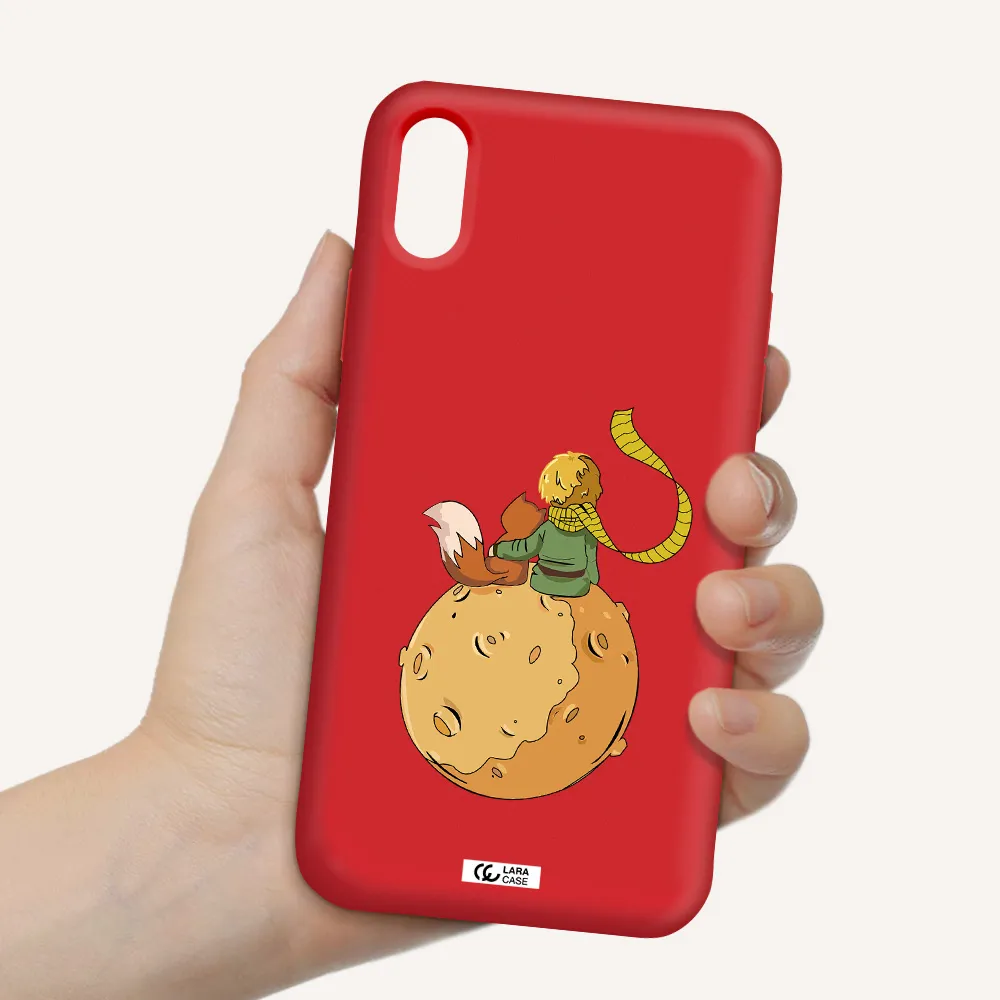 a cartoon of a fox and a fox sitting on a planet Apple iPhone X Silicone Imperial Red Case