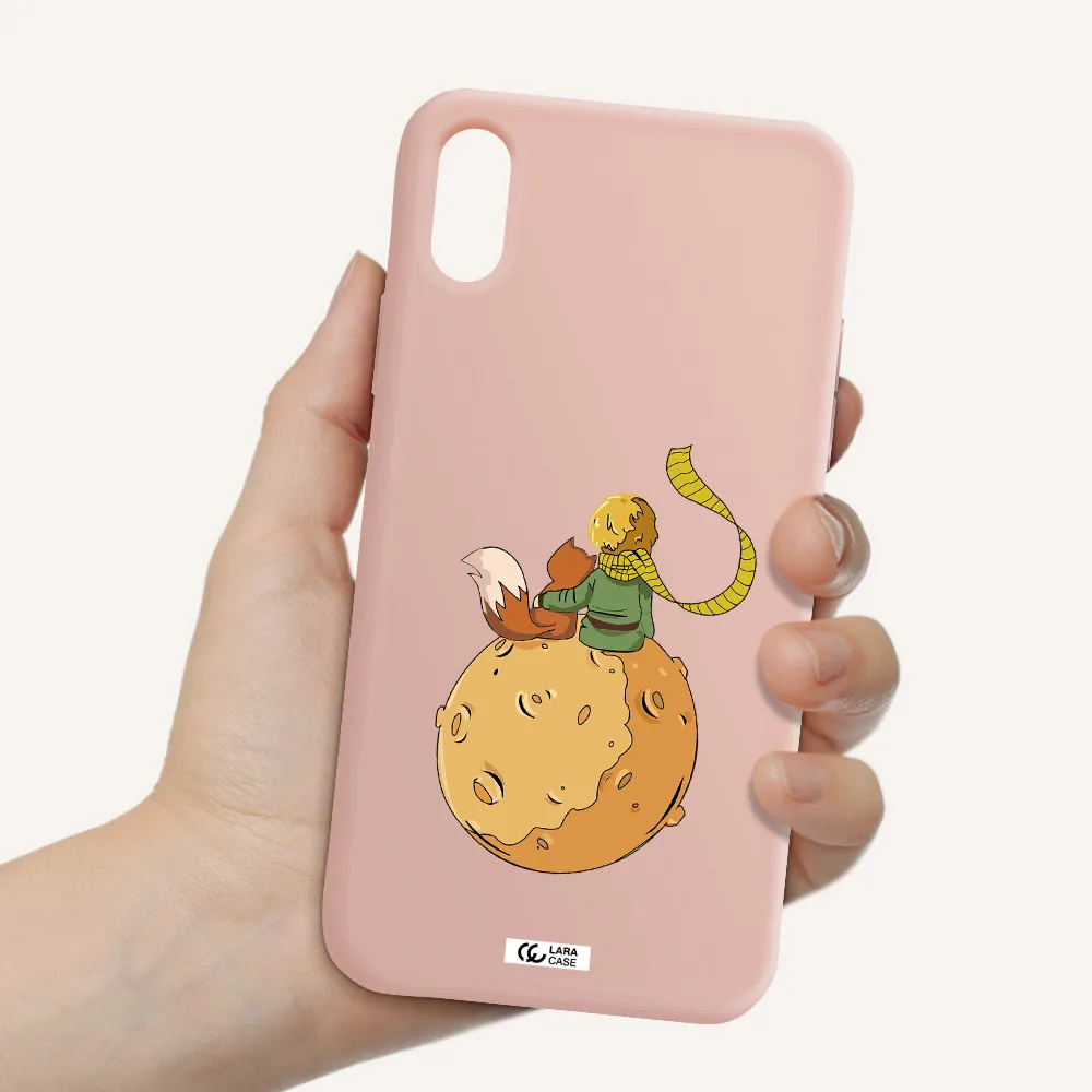 a cartoon of a fox and a fox sitting on a planet Apple iPhone X Silicone pastel pink Case