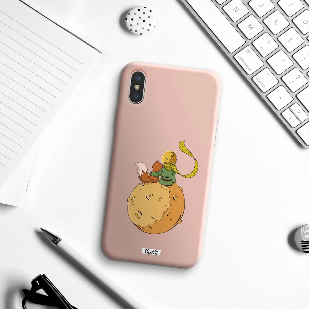 a cartoon of a fox and a fox sitting on a planet Apple iPhone X Silicone pastel pink Case