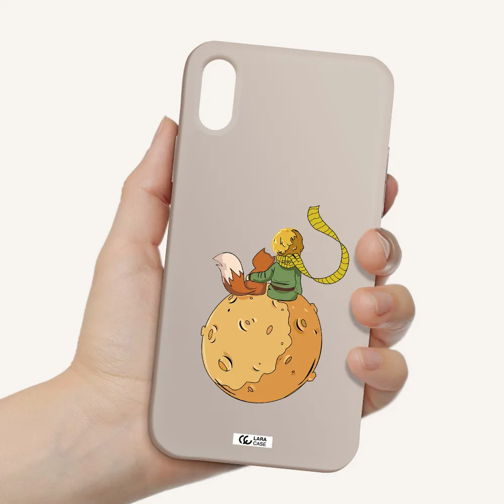 a cartoon of a fox and a fox sitting on a planet Apple iPhone X Silicone Stone Case