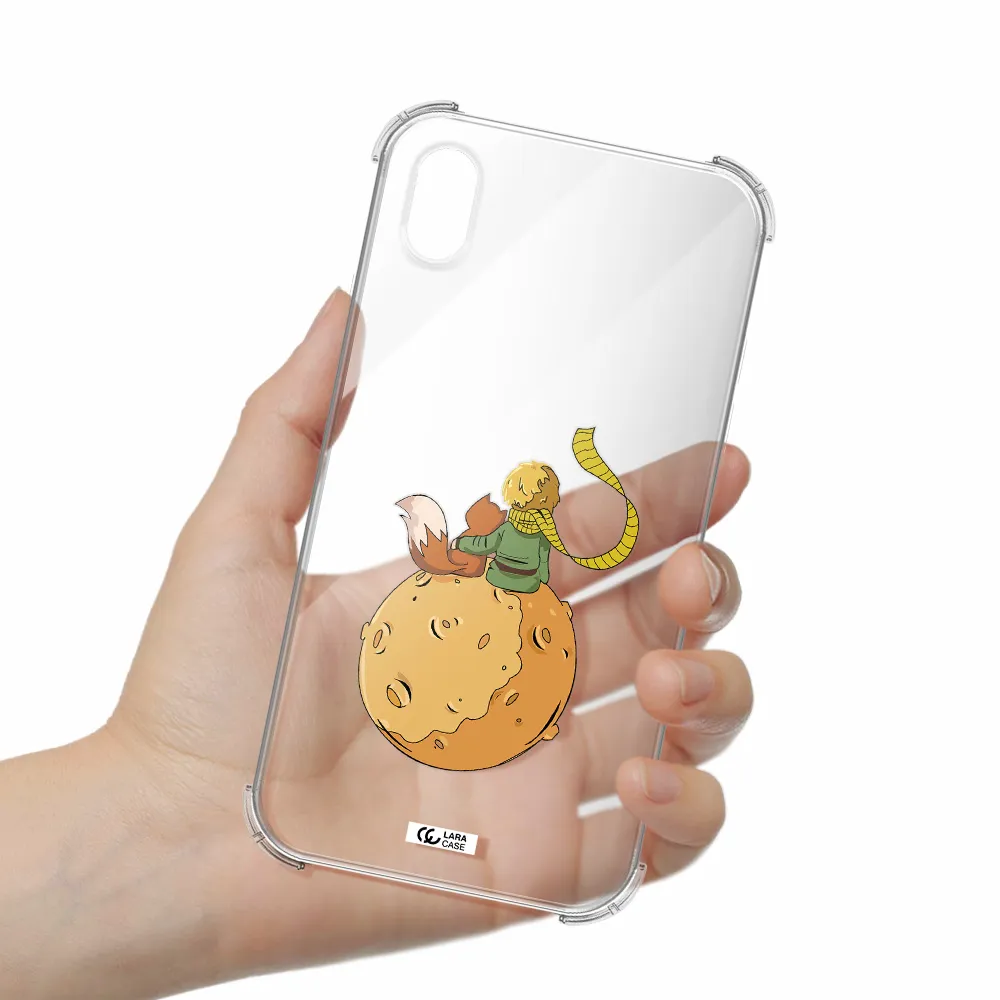a cartoon of a fox and a fox sitting on a planet Apple iPhone XR Clear PC Case