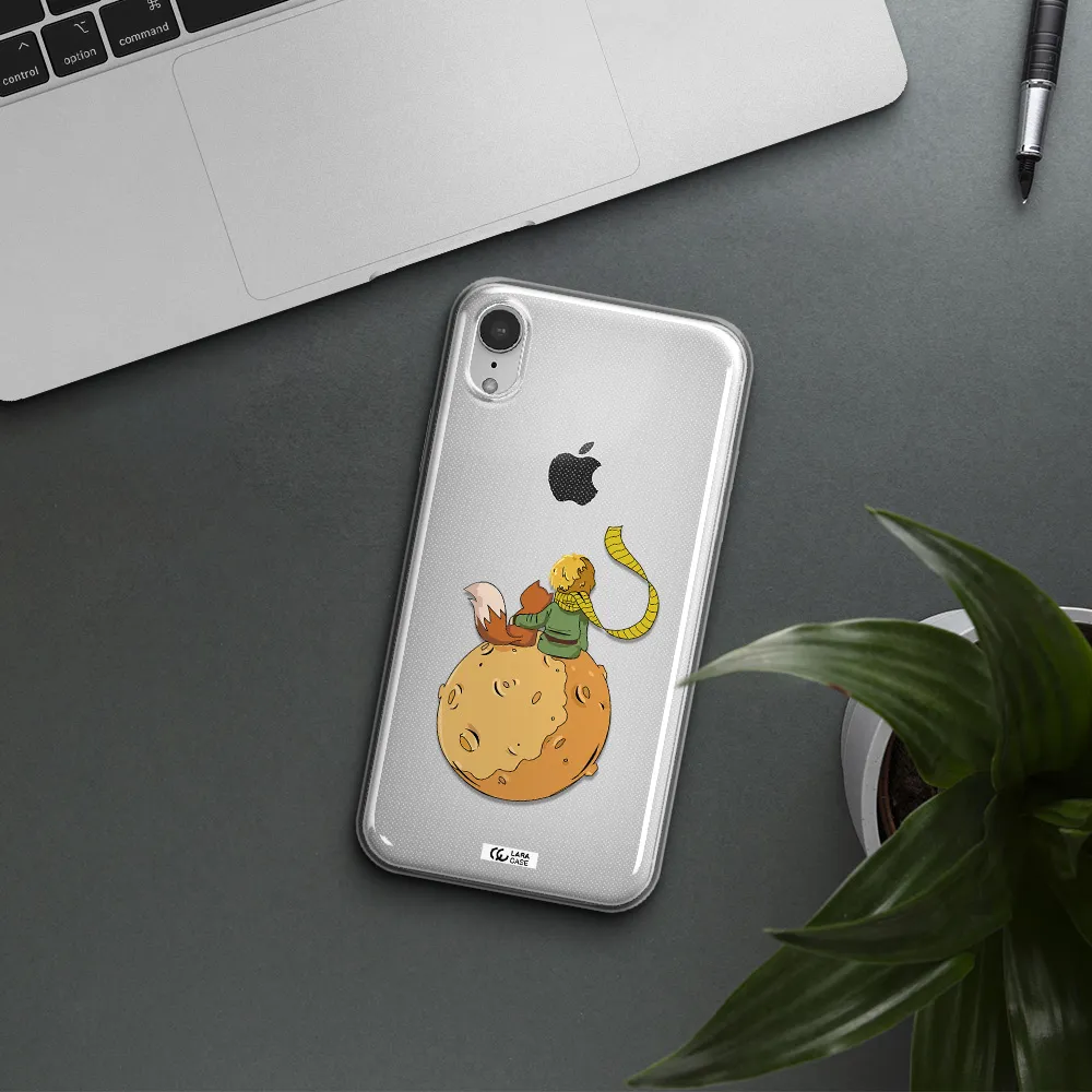 a cartoon of a fox and a fox sitting on a planet Apple iPhone XR Clear TPU Case