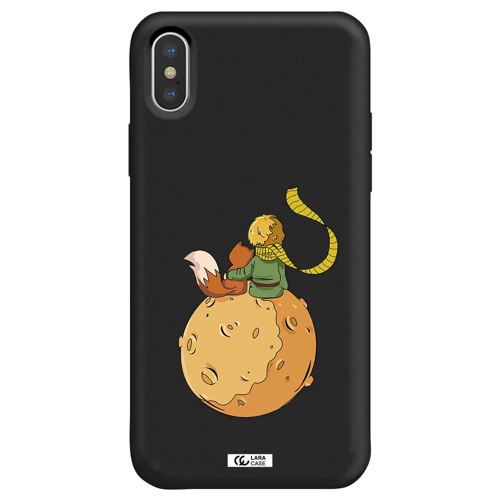 a cartoon of a fox and a fox sitting on a planet Apple iPhone XS Silicone black Case