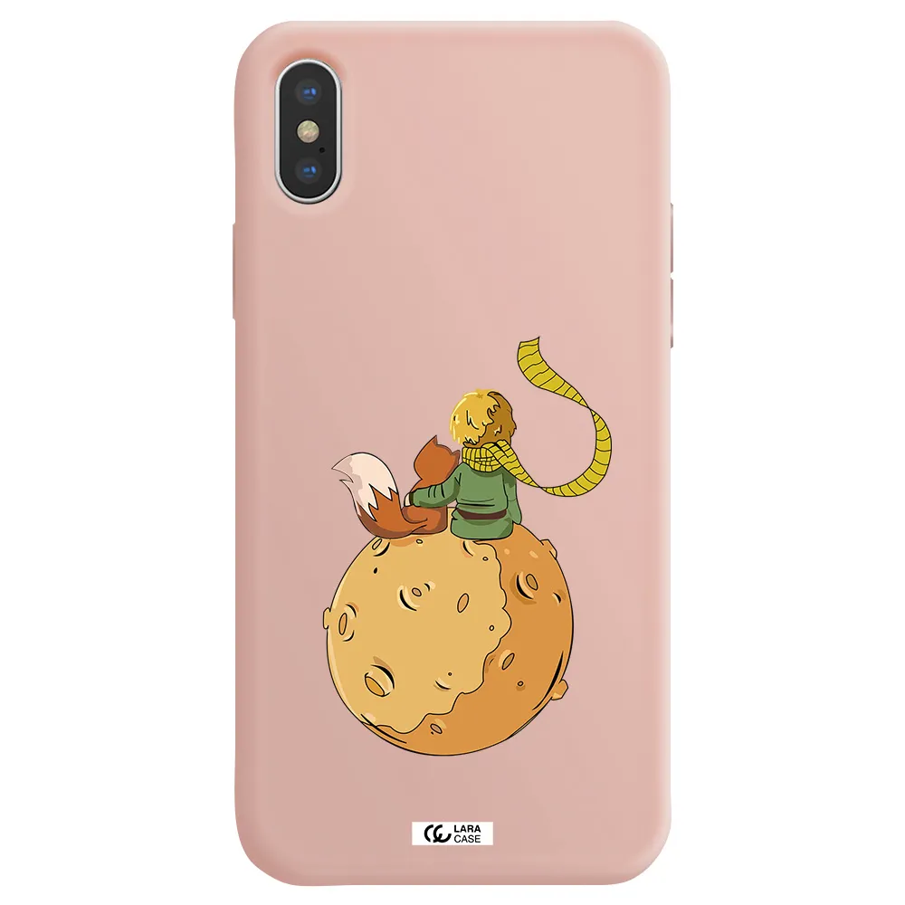 a cartoon of a fox and a fox sitting on a planet Apple iPhone XS Silicone pastel pink Case