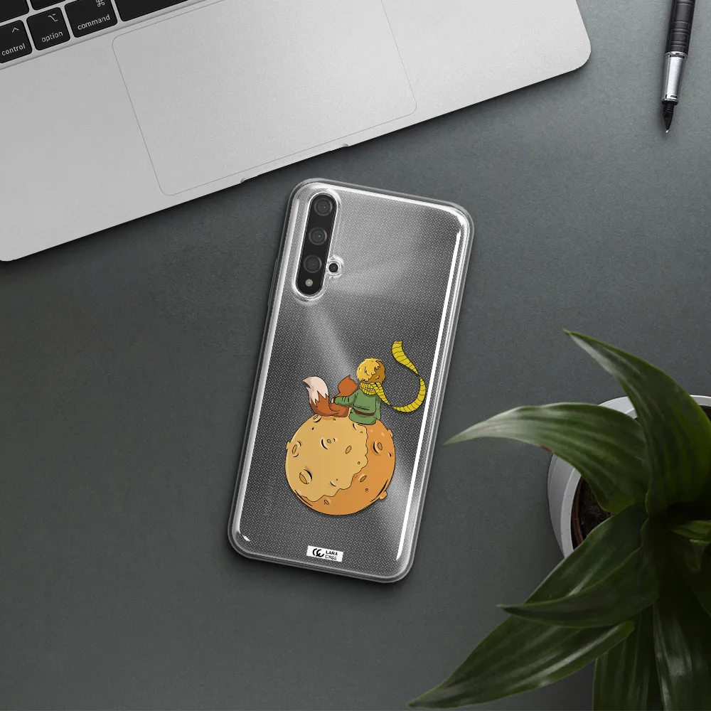 a cartoon of a fox and a fox sitting on a planet Huawei Nova 5t Clear TPU Case