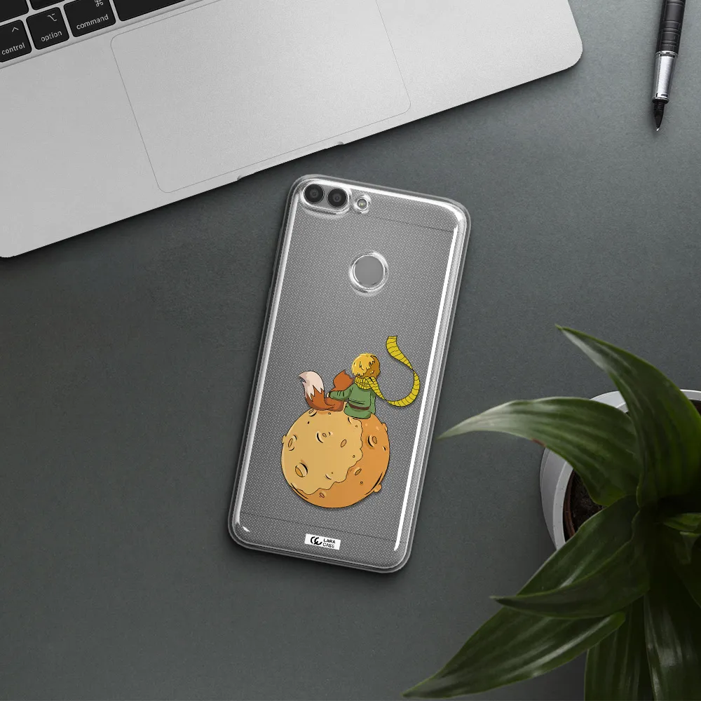 a cartoon of a fox and a fox sitting on a planet Huawei P Smart Clear TPU Case