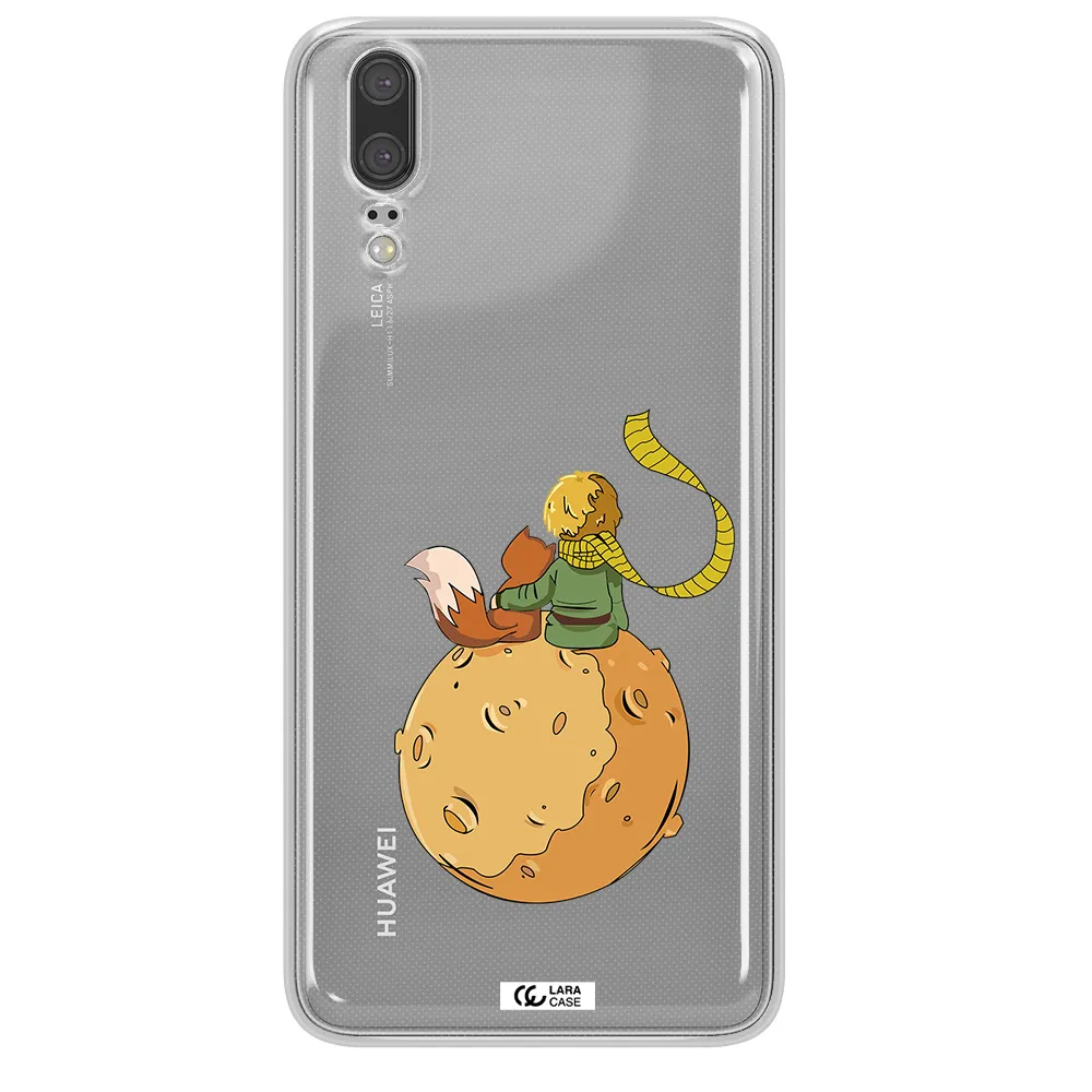 a cartoon of a fox and a fox sitting on a planet Huawei P20 Clear TPU Case