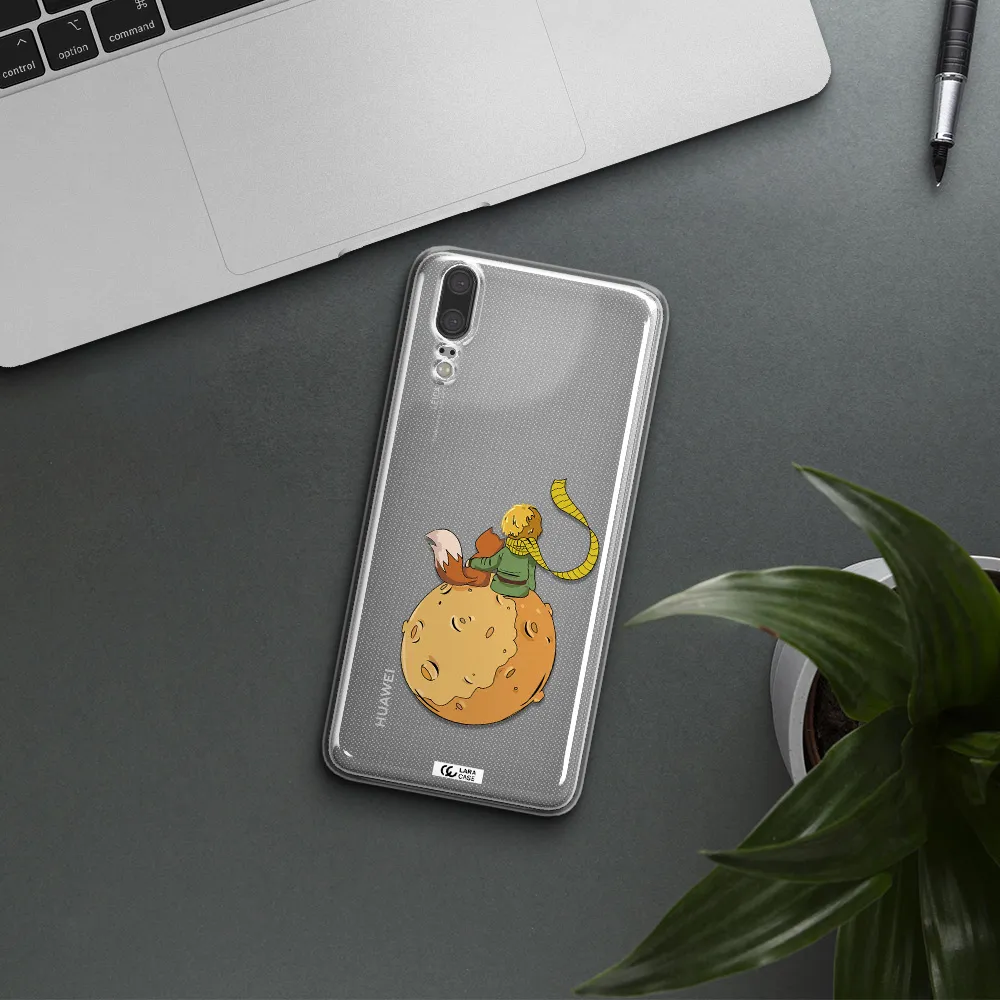 a cartoon of a fox and a fox sitting on a planet Huawei P20 Clear TPU Case