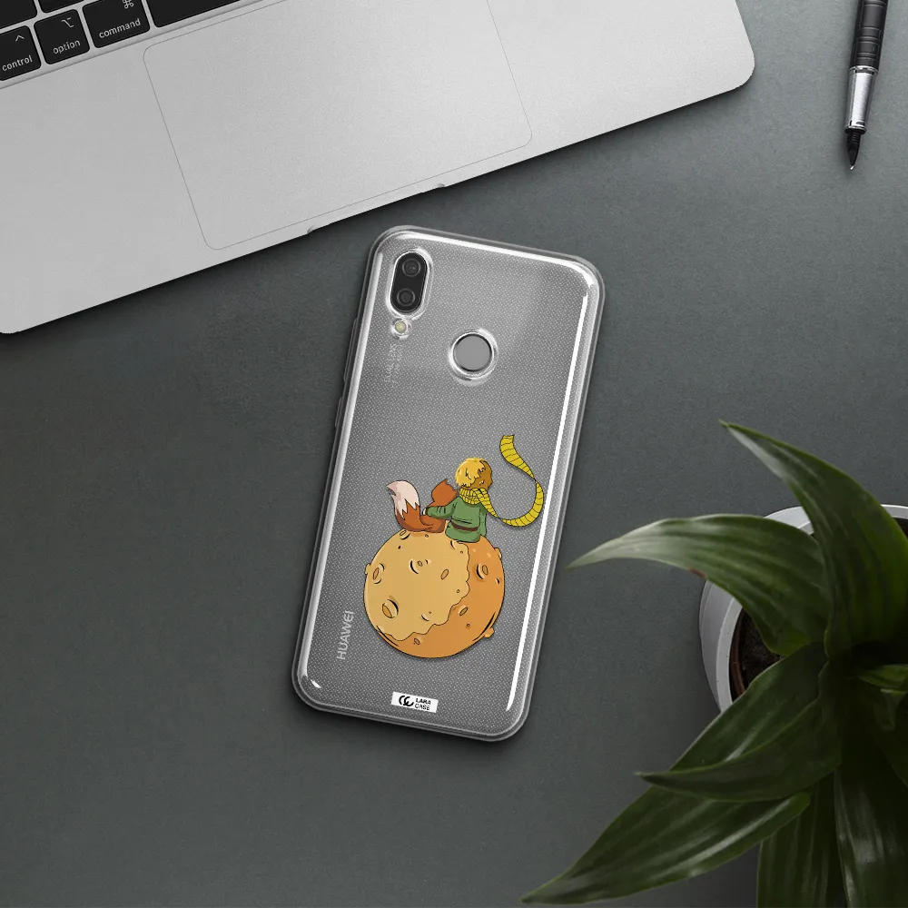 a cartoon of a fox and a fox sitting on a planet Huawei P20 Lite Clear TPU Case