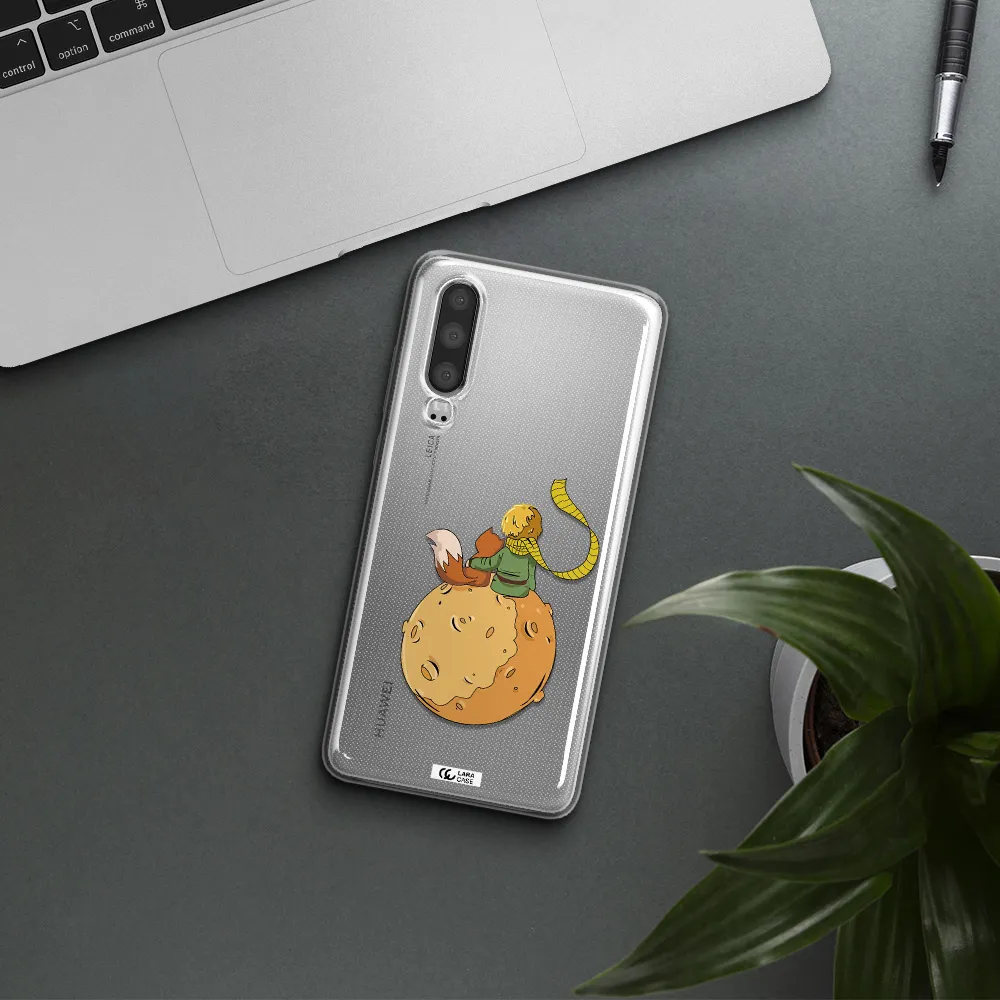 a cartoon of a fox and a fox sitting on a planet Huawei P30 Clear TPU Case