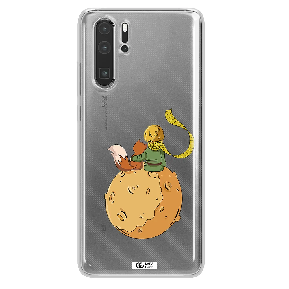 a cartoon of a fox and a fox sitting on a planet Huawei P30 Pro Clear TPU Case