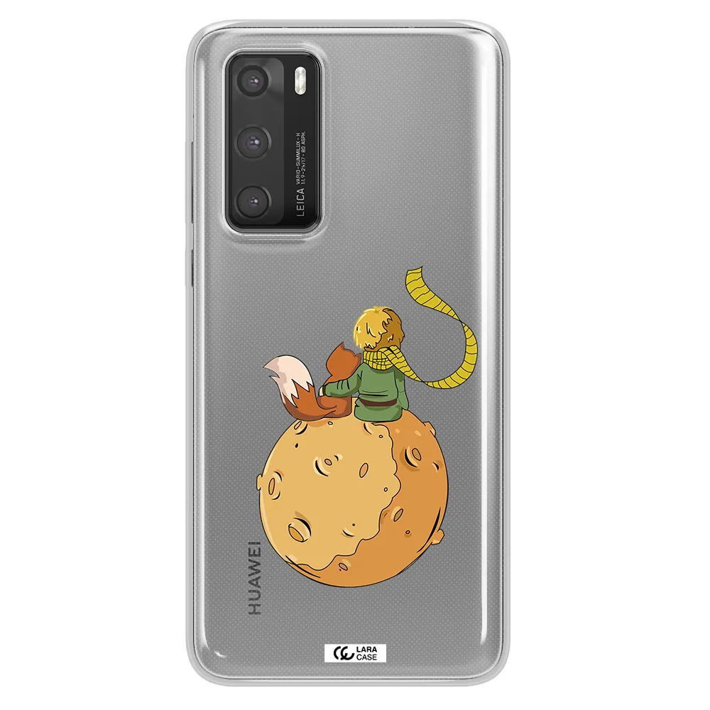 a cartoon of a fox and a fox sitting on a planet Huawei P40 Clear TPU Case
