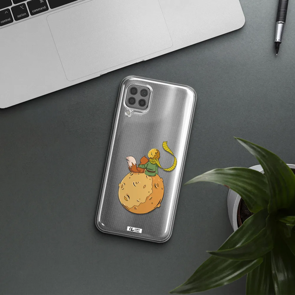 a cartoon of a fox and a fox sitting on a planet Huawei P40 Lite Clear TPU Case