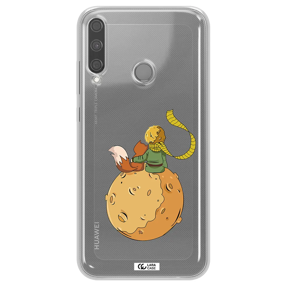 a cartoon of a fox and a fox sitting on a planet Huawei P40 Lite E Clear TPU Case