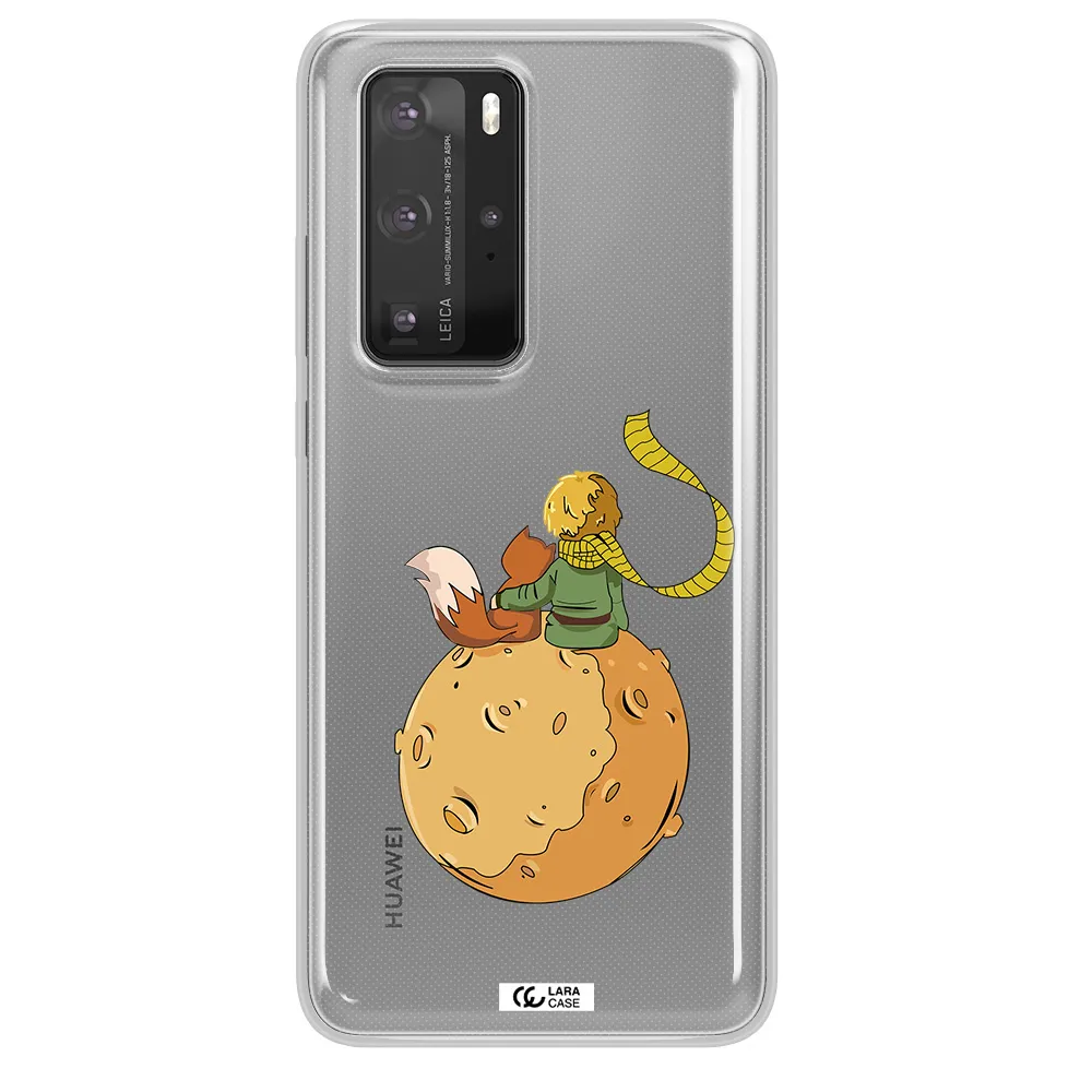 a cartoon of a fox and a fox sitting on a planet Huawei P40 Pro Clear TPU Case