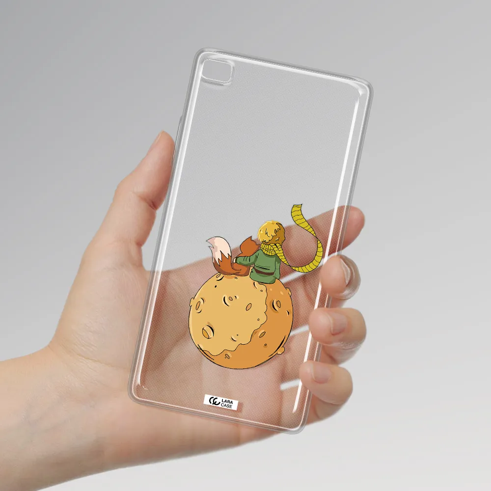 a cartoon of a fox and a fox sitting on a planet Huawei P8 Clear TPU Case