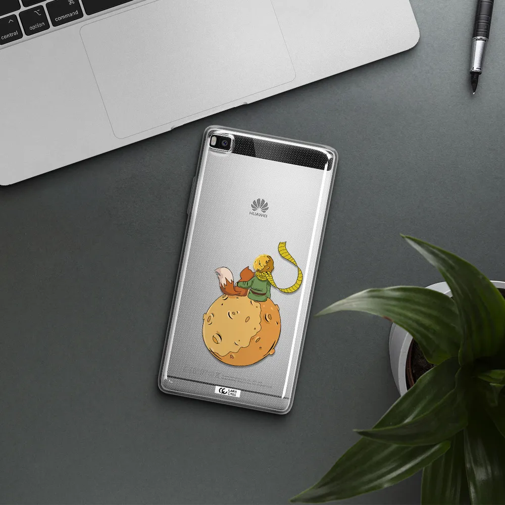 a cartoon of a fox and a fox sitting on a planet Huawei P8 Clear TPU Case