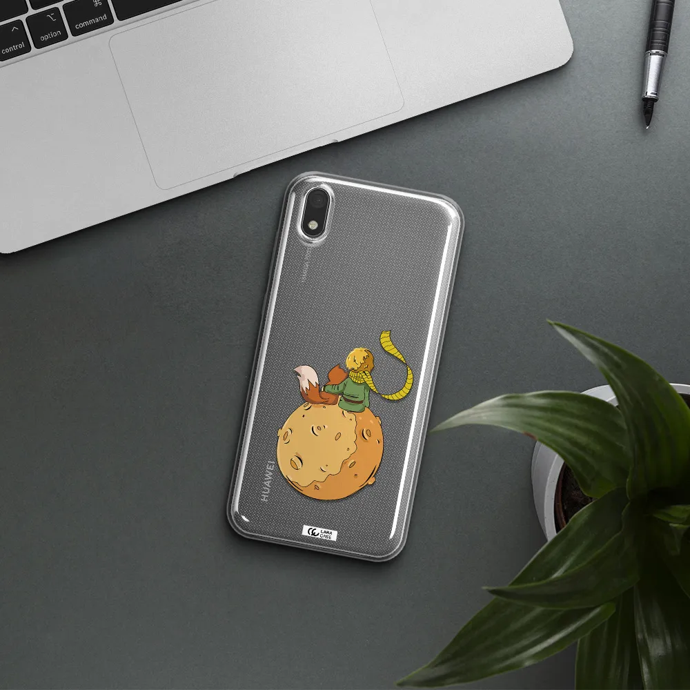a cartoon of a fox and a fox sitting on a planet Huawei Y5 2019 Clear TPU Case