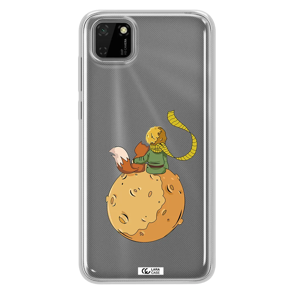 a cartoon of a fox and a fox sitting on a planet Huawei Y5P Clear TPU Case