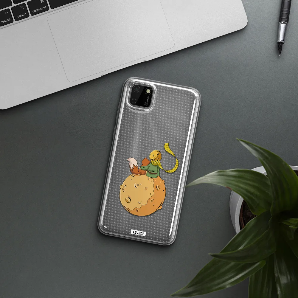 a cartoon of a fox and a fox sitting on a planet Huawei Y5P Clear TPU Case