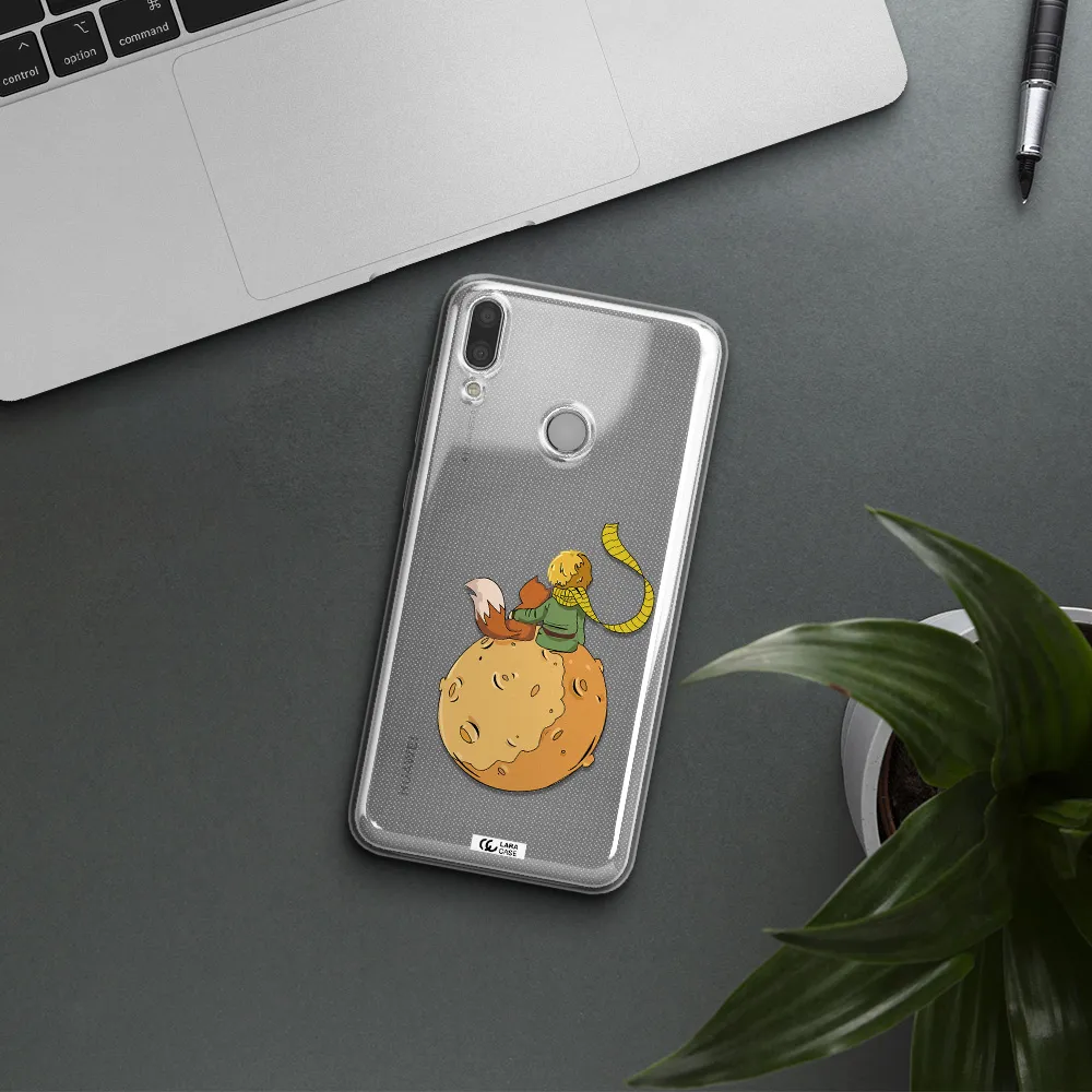 a cartoon of a fox and a fox sitting on a planet Huawei Y7 2019 Clear TPU Case