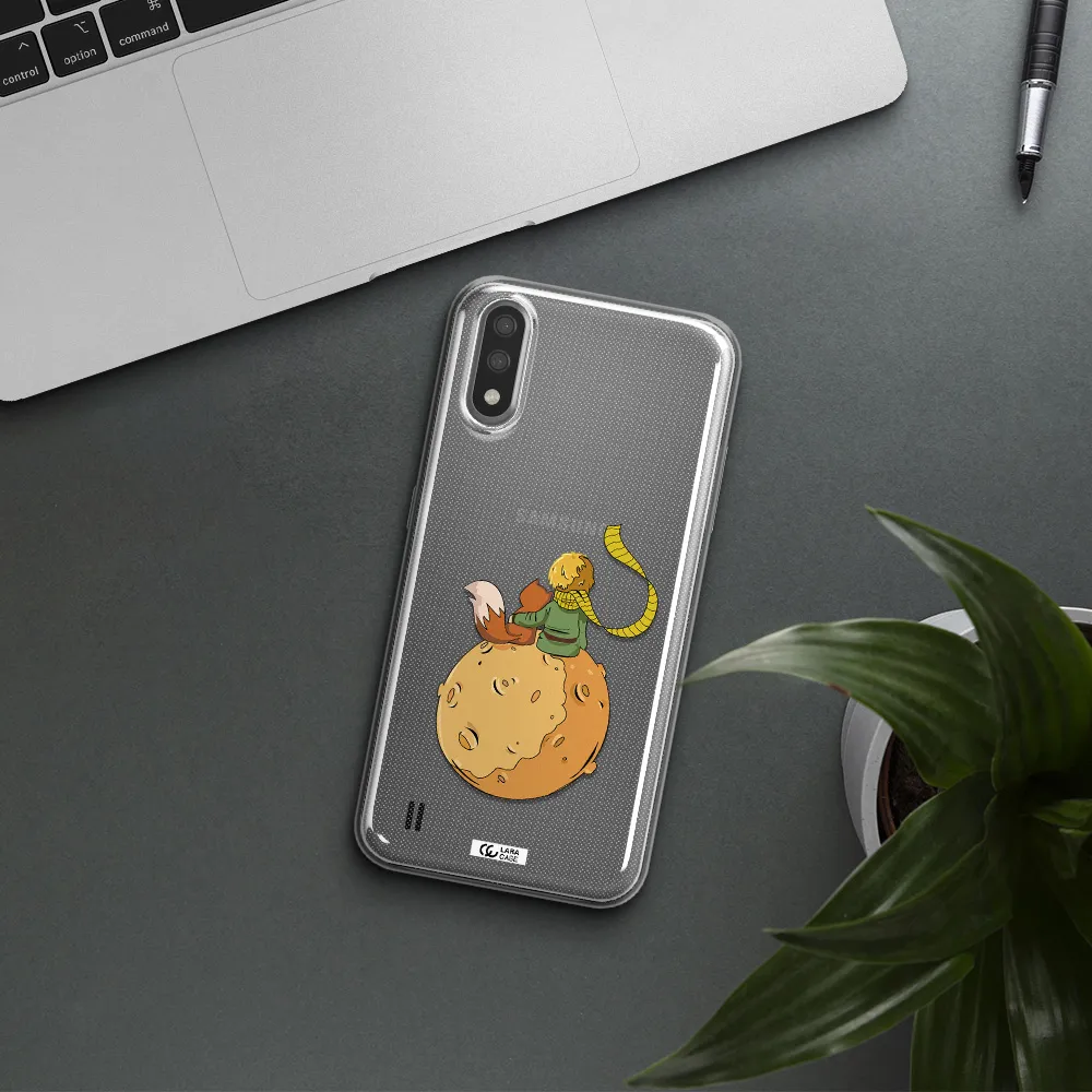 a cartoon of a fox and a fox sitting on a planet Samsung A01 Clear TPU Case