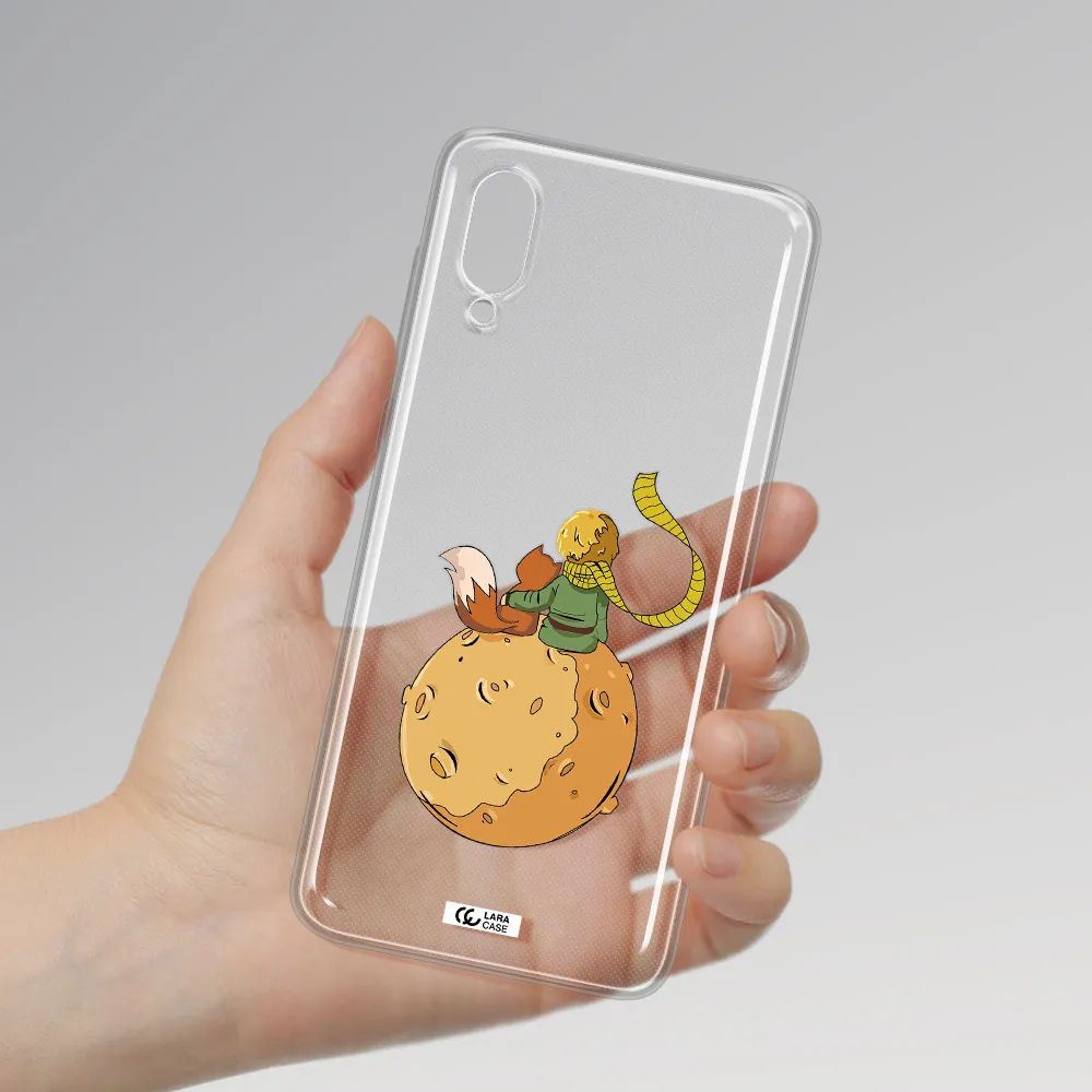 a cartoon of a fox and a fox sitting on a planet Samsung A02 Clear TPU Case