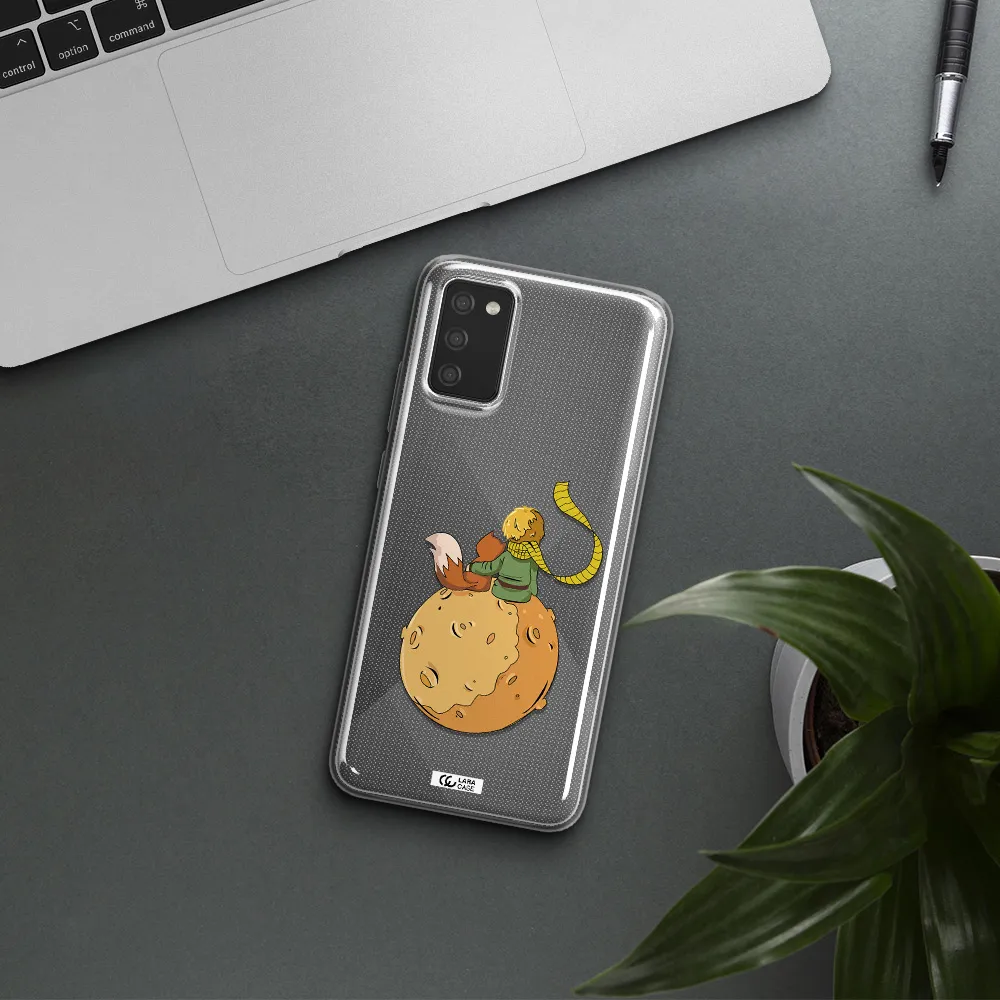 a cartoon of a fox and a fox sitting on a planet Samsung A02S Clear TPU Case