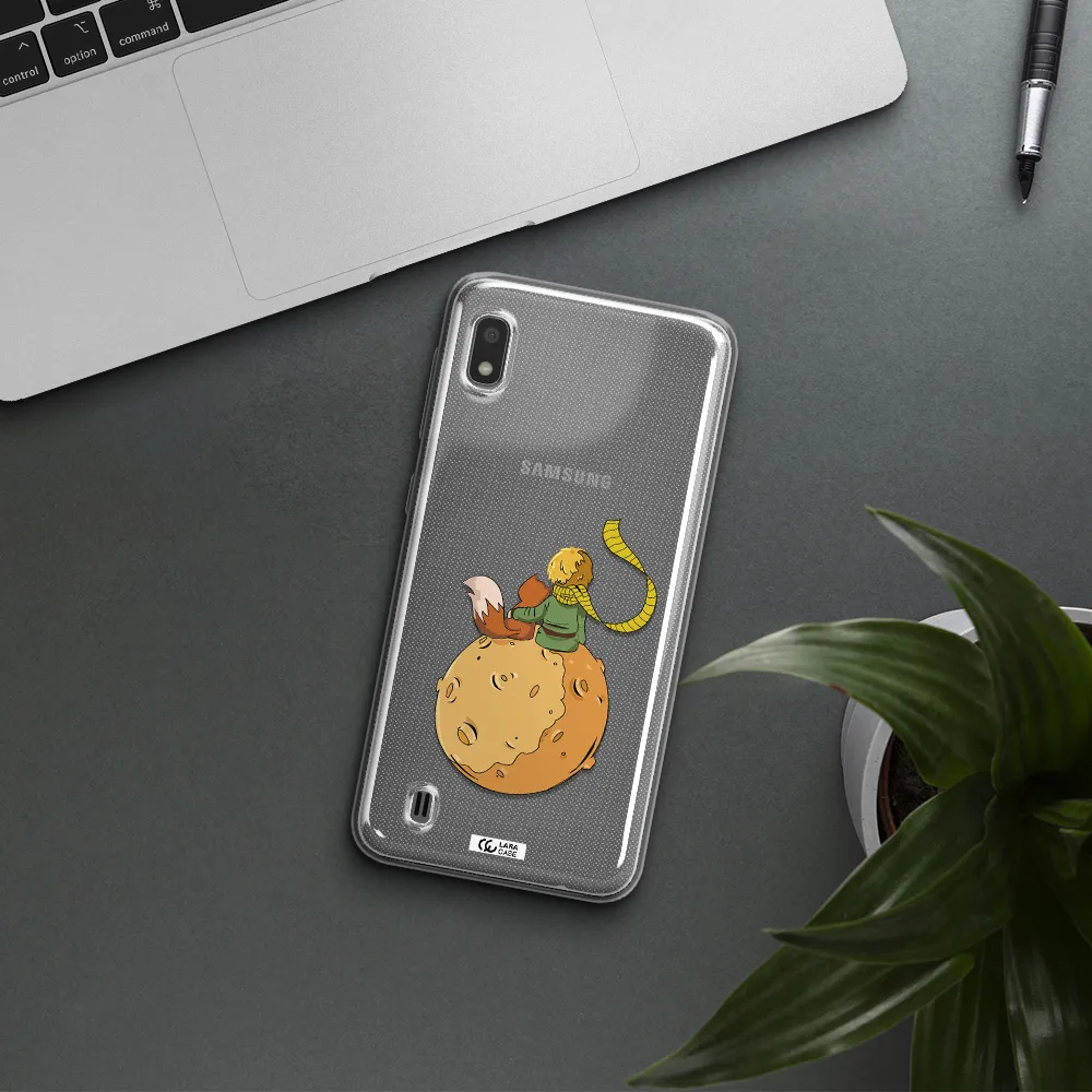 a cartoon of a fox and a fox sitting on a planet Samsung A10 Clear TPU Case