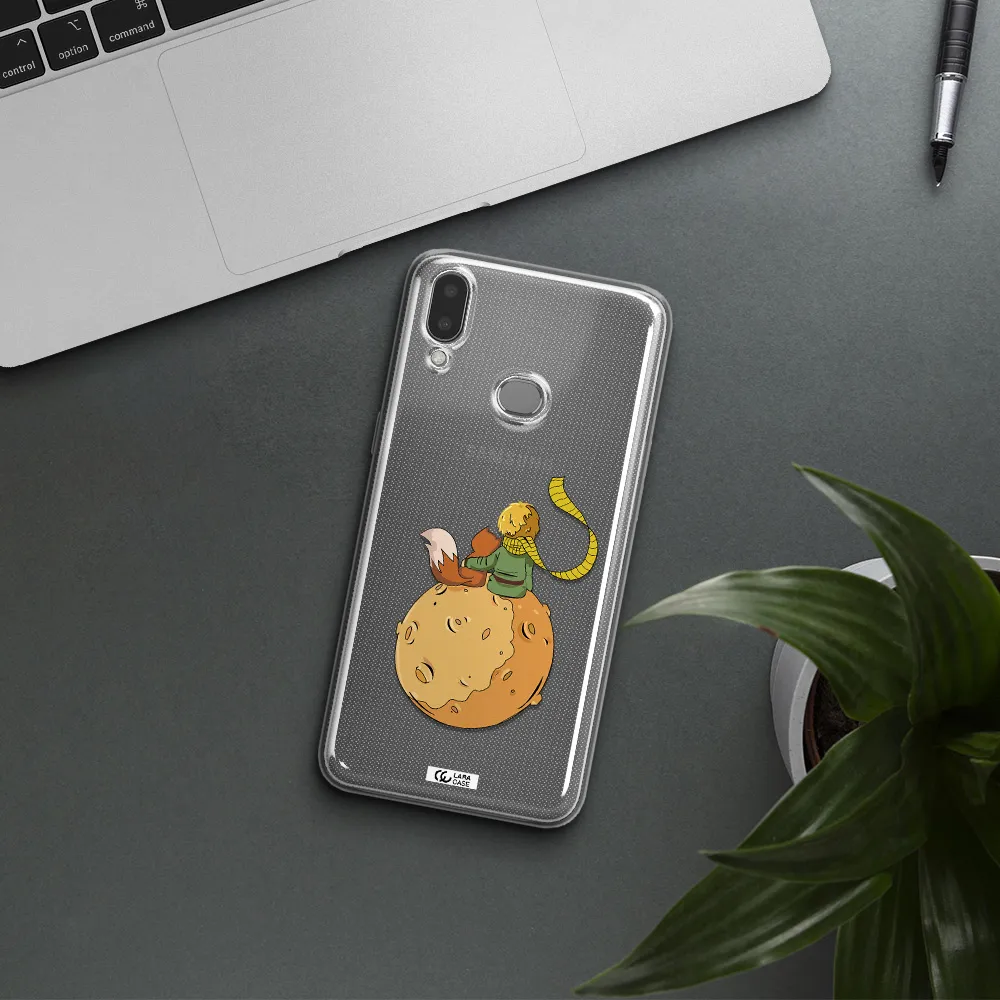 a cartoon of a fox and a fox sitting on a planet Samsung A10S Clear TPU Case