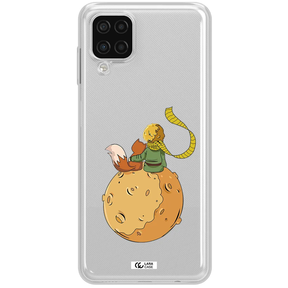 a cartoon of a fox and a fox sitting on a planet Samsung A12 4g Clear TPU Case