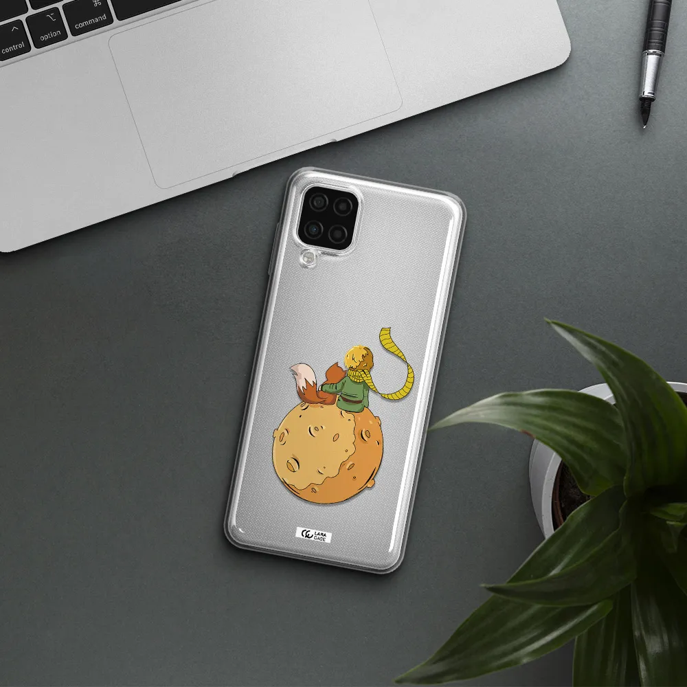 a cartoon of a fox and a fox sitting on a planet Samsung A12 4g Clear TPU Case