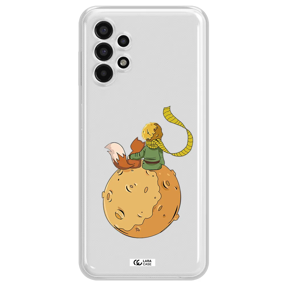 a cartoon of a fox and a fox sitting on a planet Samsung A13 4g Clear TPU Case
