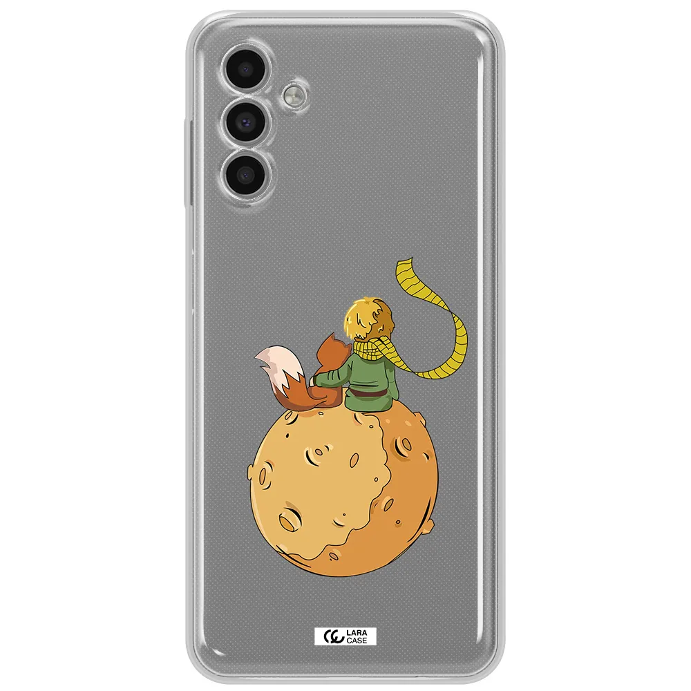 A Cartoon Of A Fox And A Fox Sitting On A Planet Samsung A13 5G Clear Tpu Case