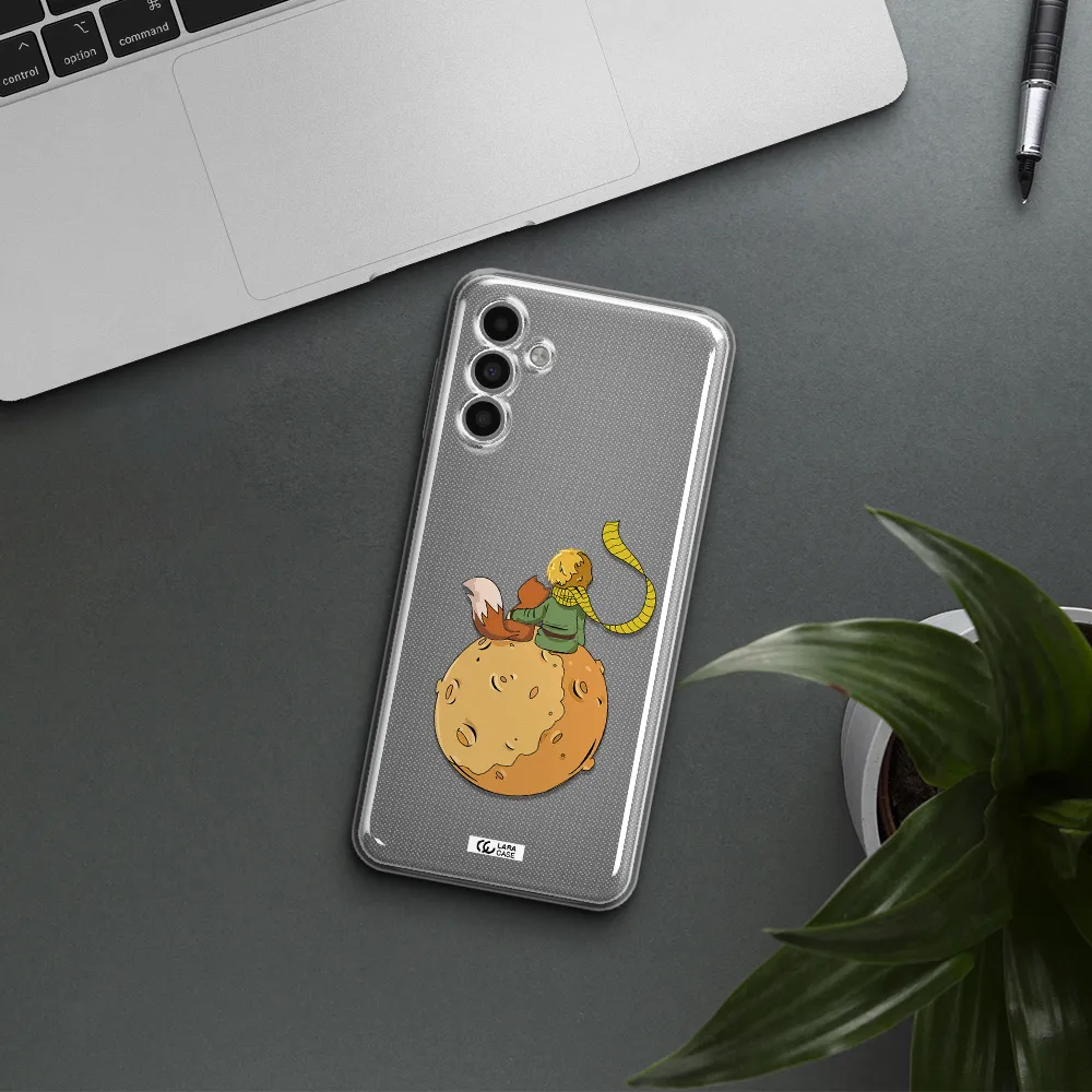 A Cartoon Of A Fox And A Fox Sitting On A Planet Samsung A13 5G Clear Tpu Case