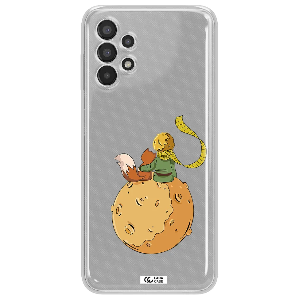 a cartoon of a fox and a fox sitting on a planet Samsung A13 Clear TPU Case