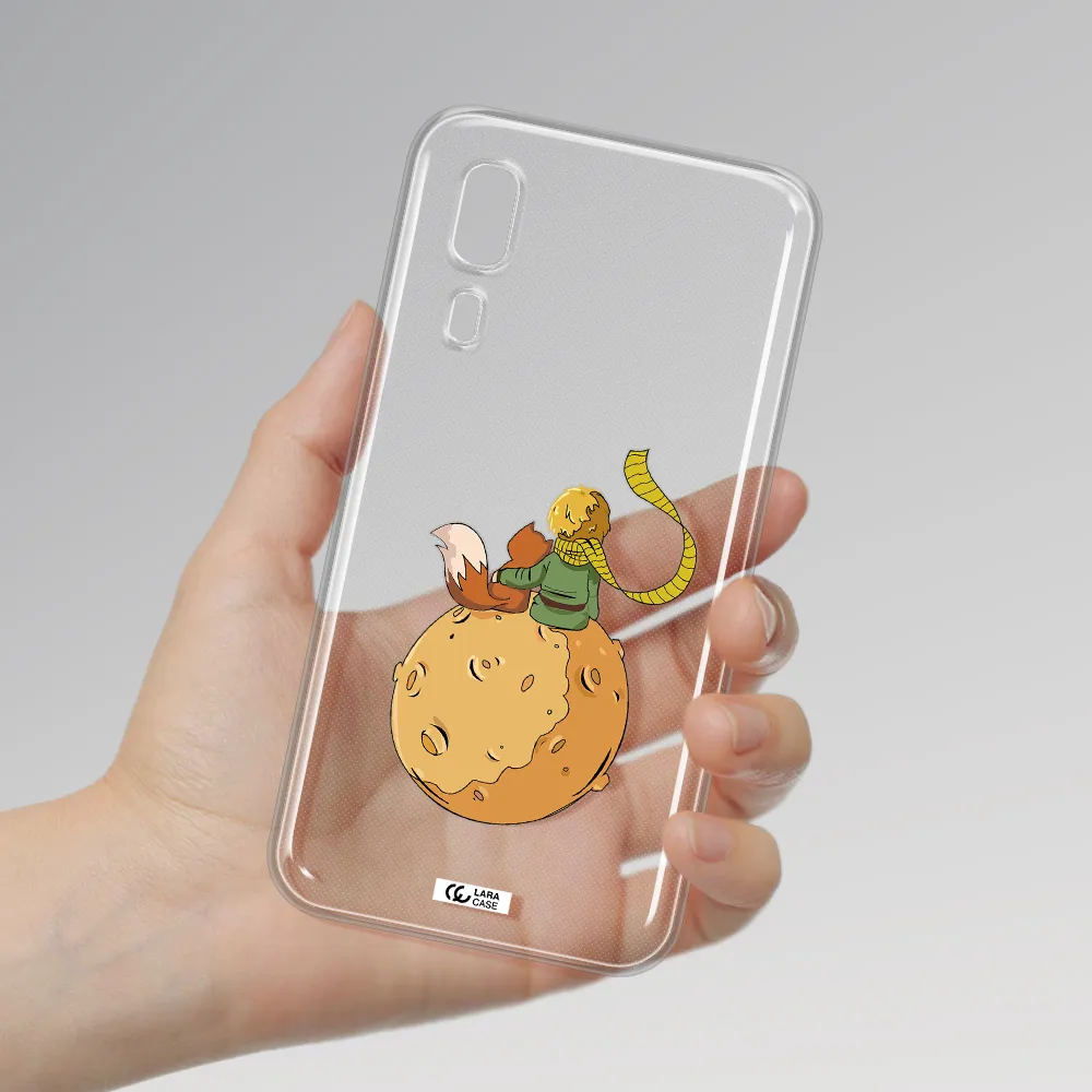 a cartoon of a fox and a fox sitting on a planet Samsung A2 Core Clear TPU Case