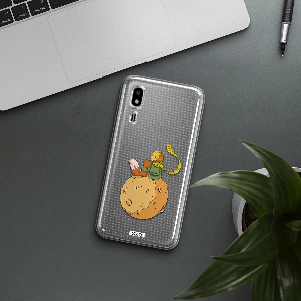 a cartoon of a fox and a fox sitting on a planet Samsung A2 Core Clear TPU Case