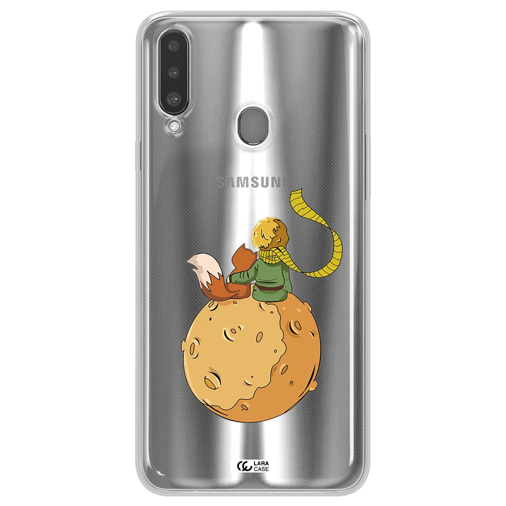 a cartoon of a fox and a fox sitting on a planet Samsung A20S Clear TPU Case