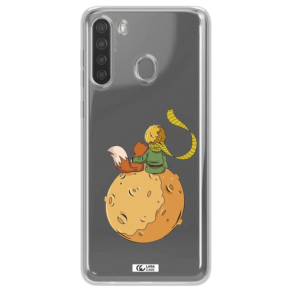 a cartoon of a fox and a fox sitting on a planet Samsung A21 Clear TPU Case