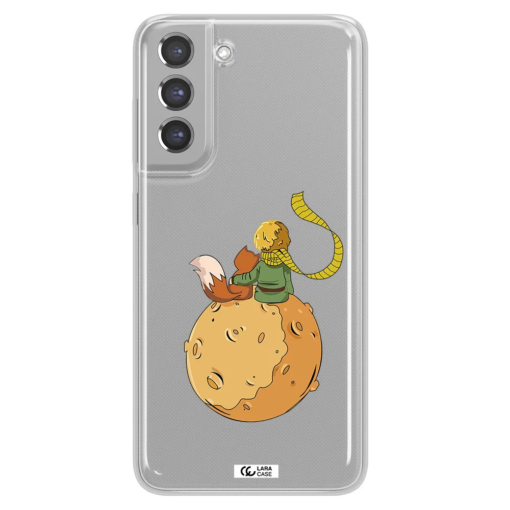 a cartoon of a fox and a fox sitting on a planet Samsung A21 Fe Clear TPU Case