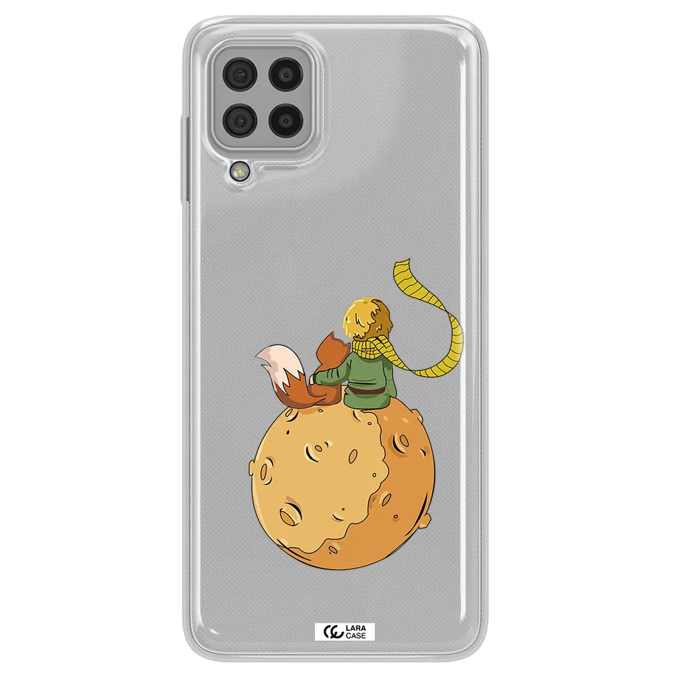 a cartoon of a fox and a fox sitting on a planet Samsung A22 4g Clear TPU Case