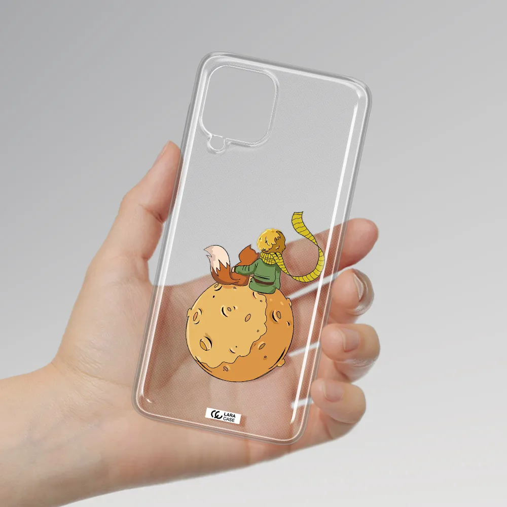 a cartoon of a fox and a fox sitting on a planet Samsung A22 4g Clear TPU Case