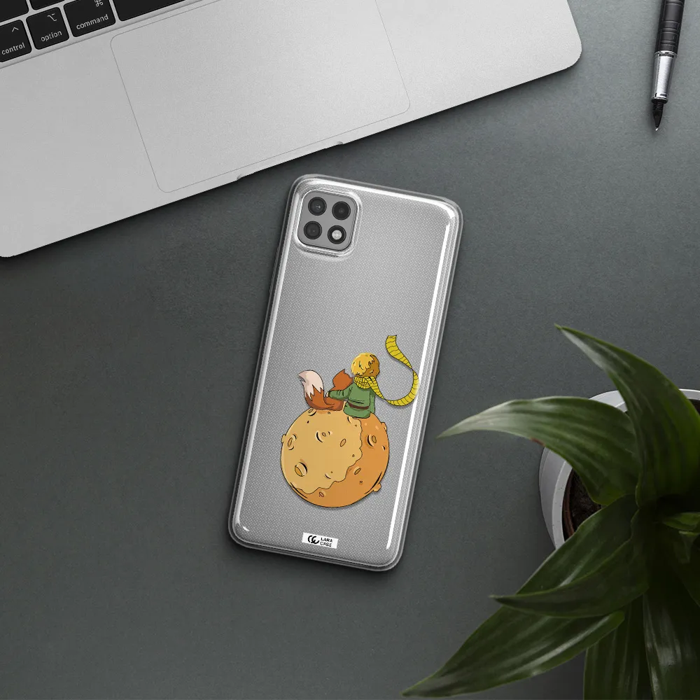 a cartoon of a fox and a fox sitting on a planet Samsung A22 5g Clear TPU Case