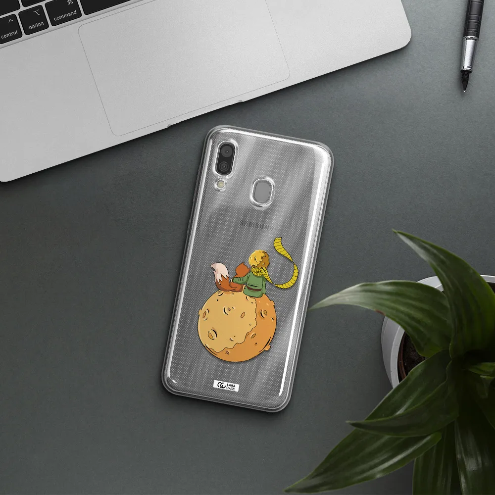 a cartoon of a fox and a fox sitting on a planet Samsung A30 Clear TPU Case