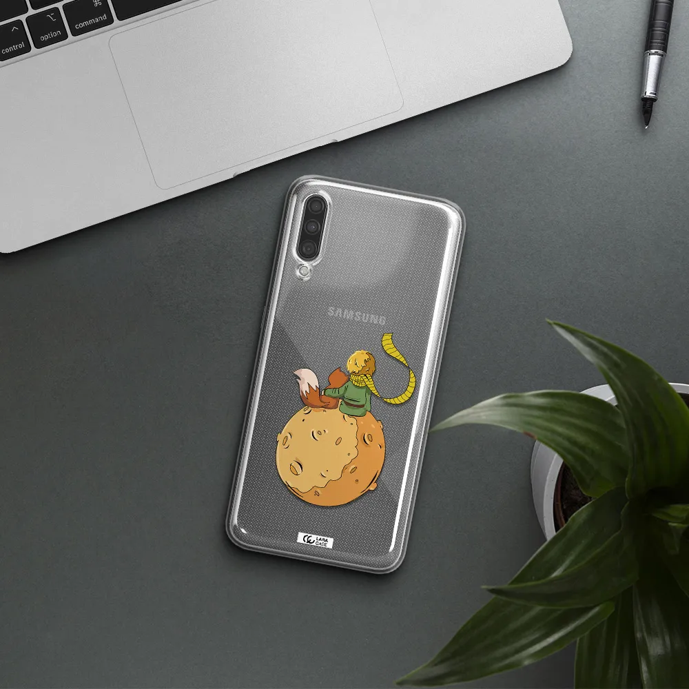 a cartoon of a fox and a fox sitting on a planet Samsung A30S Clear TPU Case